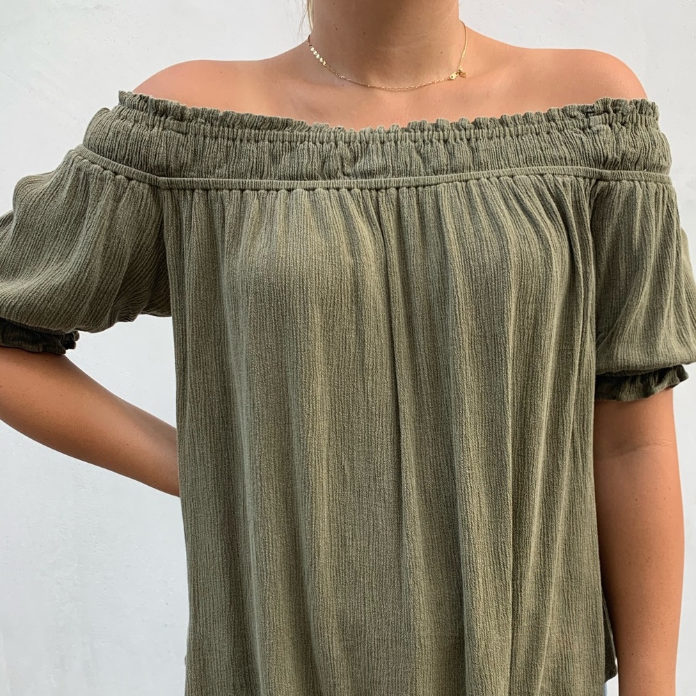 Off The Shoulder Olive Blouse